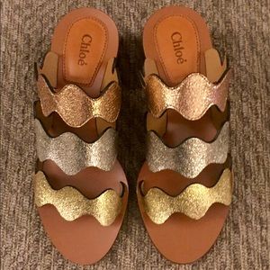 Chloe Metallic Leather Lauren Slide Sandals!